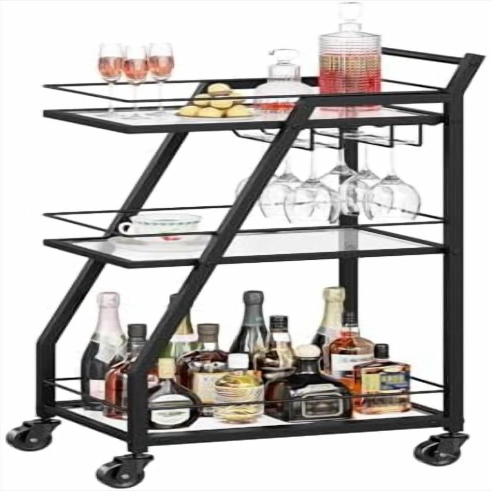 Carrito Bar De 3 Niveles Con Ruedas Y Portacopas Transparente img #1
