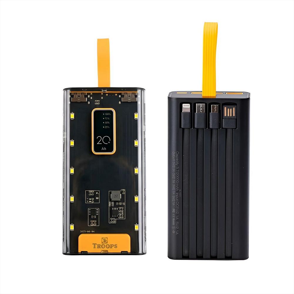Power Bank Troops 20000Mah 4 Cables Integrados Linterna Led