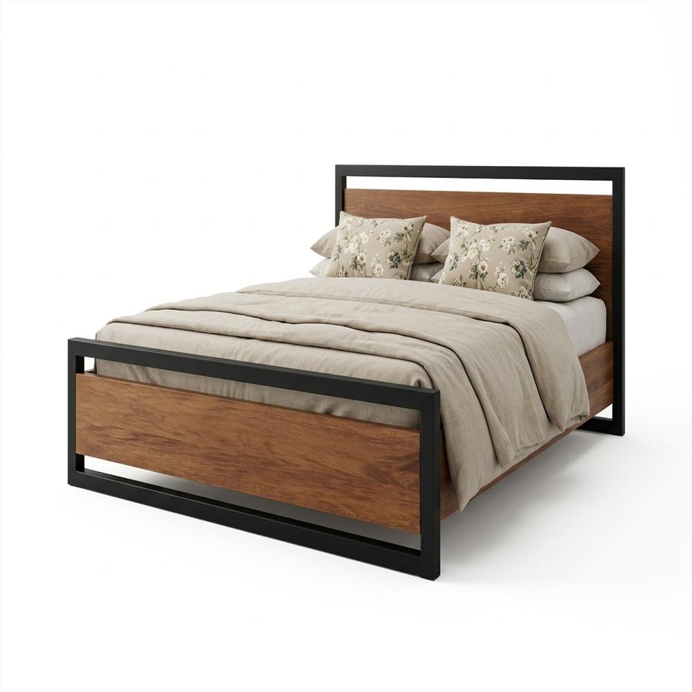 Cama May King (Sin Colchón) Roble Y Metal img #1