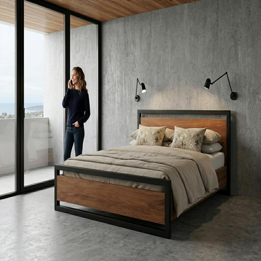 Cama May King (Sin Colchón) Roble Y Metal img #5