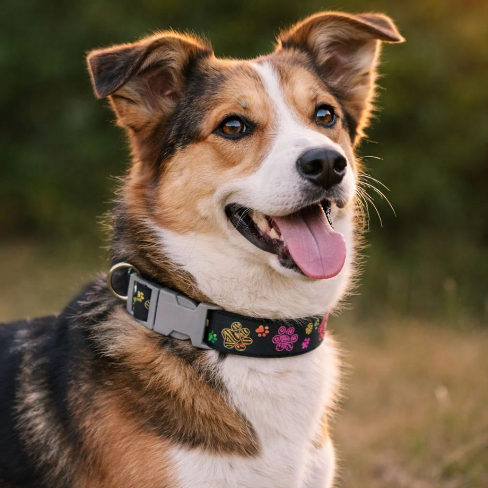 Collar Para Perro Estilo Huellitas Negro Diseño Único Talla S img #3