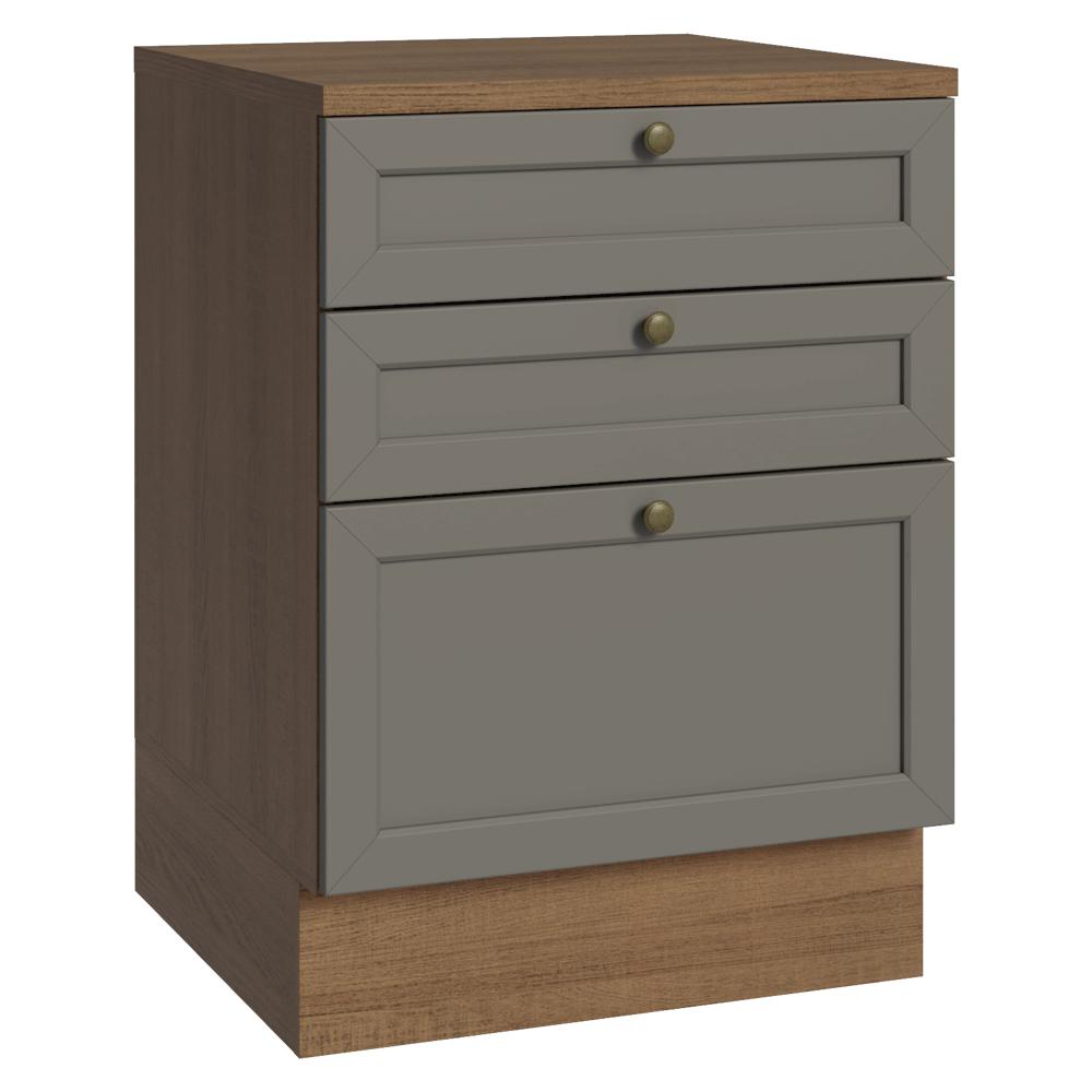 Mueble De Cocina Bajo Vik 60 Cm 3 Cajones Marrón/Gris img #1