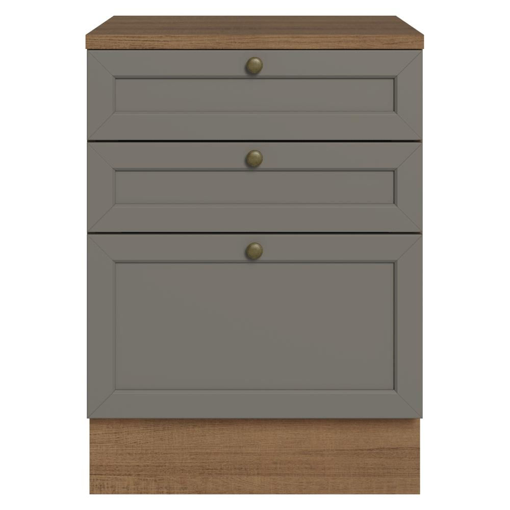 Mueble De Cocina Bajo Vik 60 Cm 3 Cajones Marrón/Gris img #3