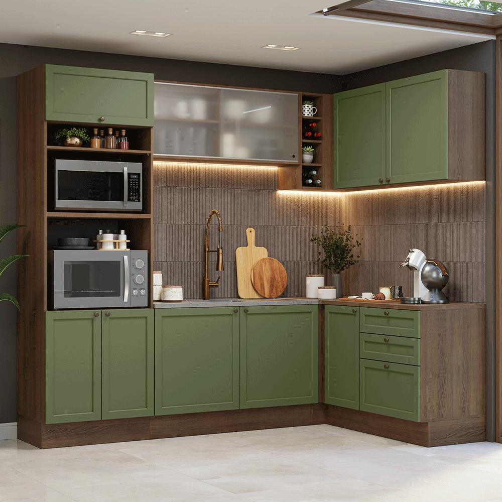 Cocina Integral De Esquina Vik 4.00 M Marrón/Verde 01 img #1
