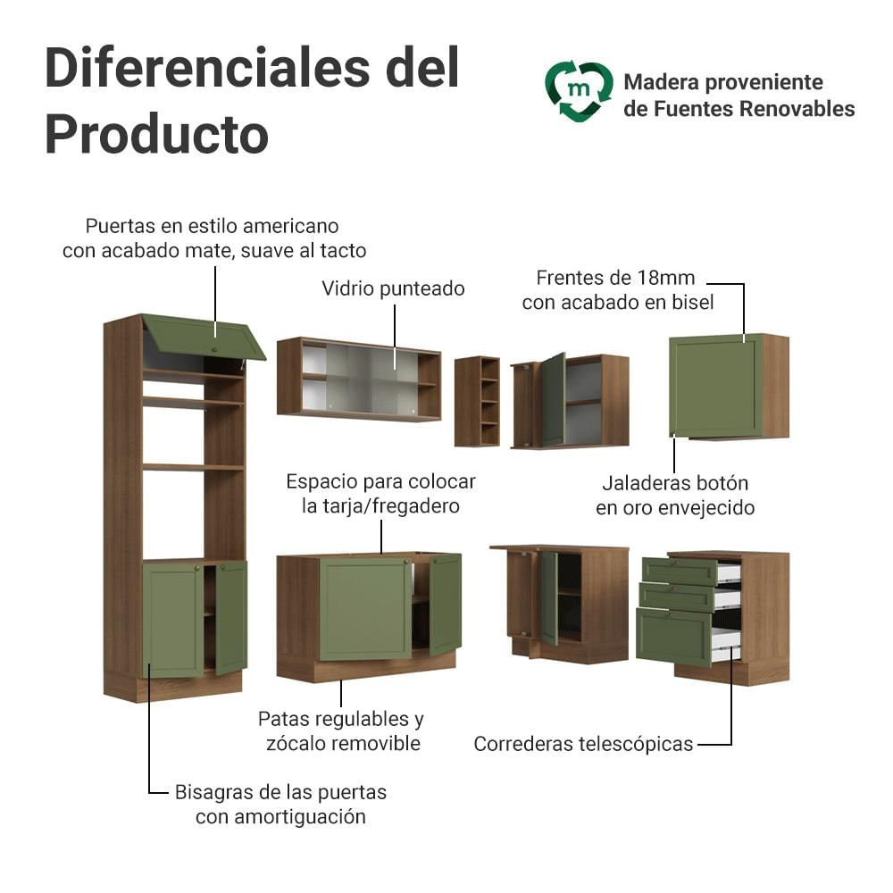 Cocina Integral De Esquina Vik 4.00 M Marrón/Verde 01 img #3