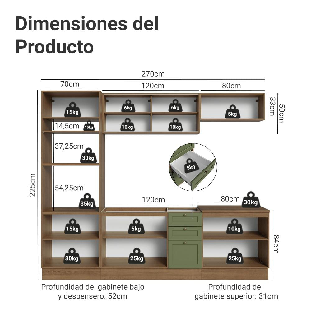 Cocina Integral Vik 2.70 Metros Marrón/Verde 02 img #2