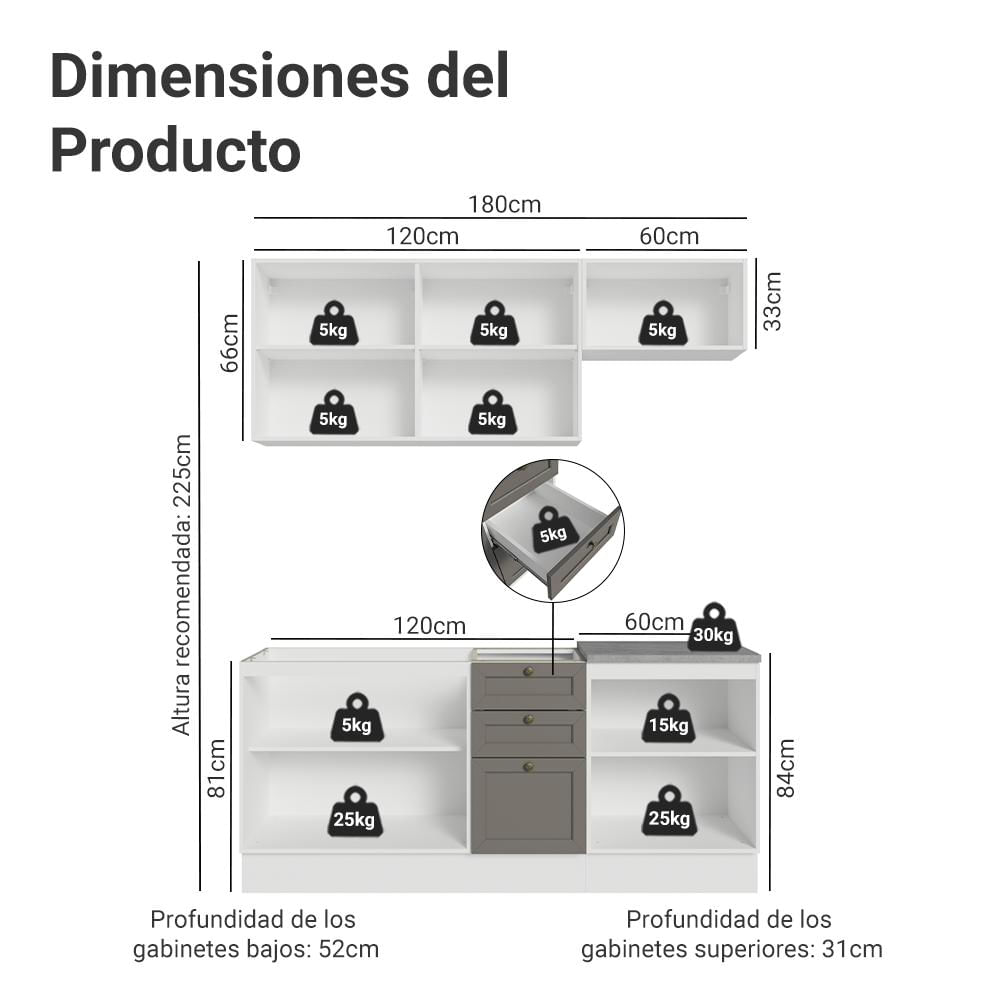 Cocina Integral Vik 1.80 Metros Blanco/Gris 01 img #2