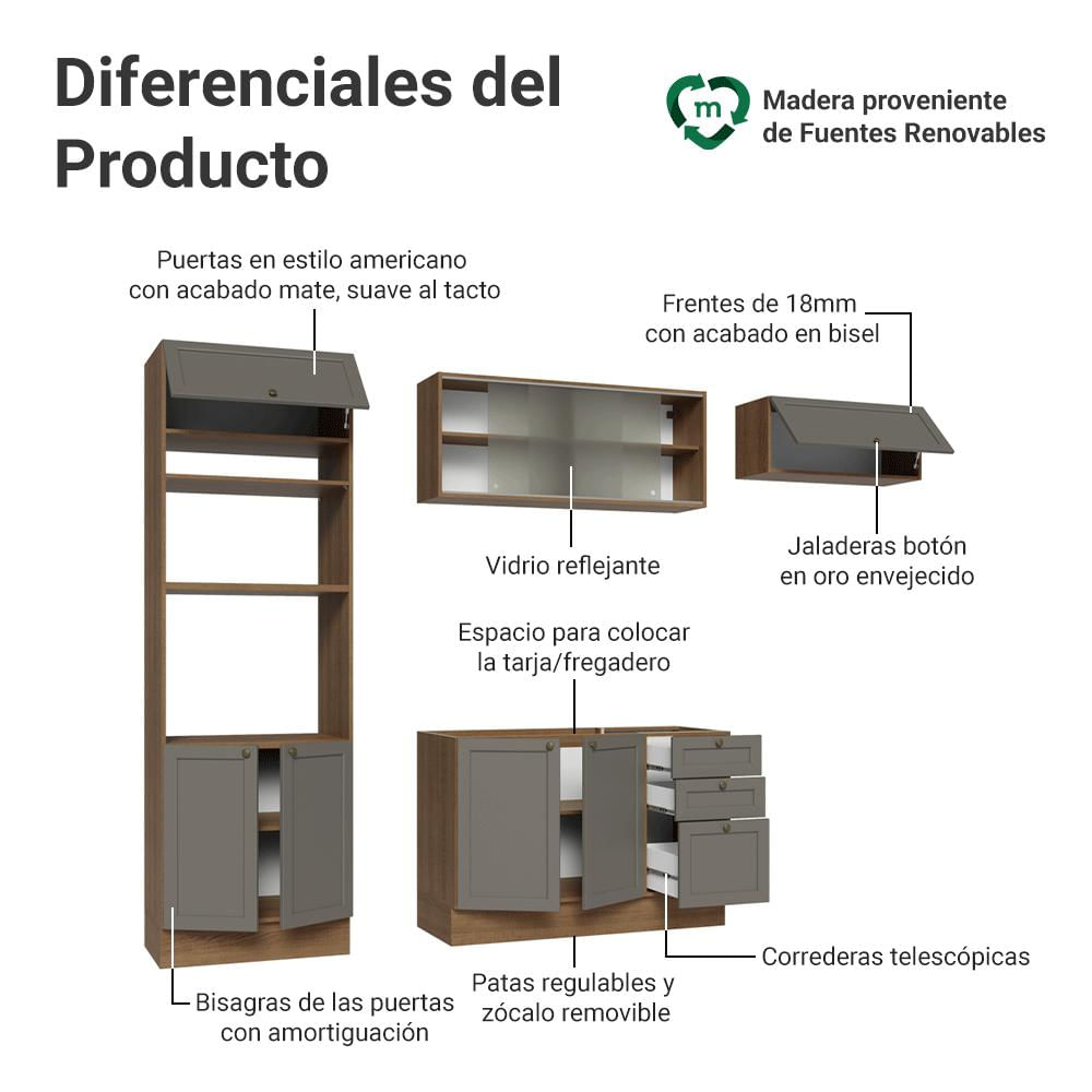 Cocina Integral Vik 2.70 Metros Marrón/Gris 03 img #3