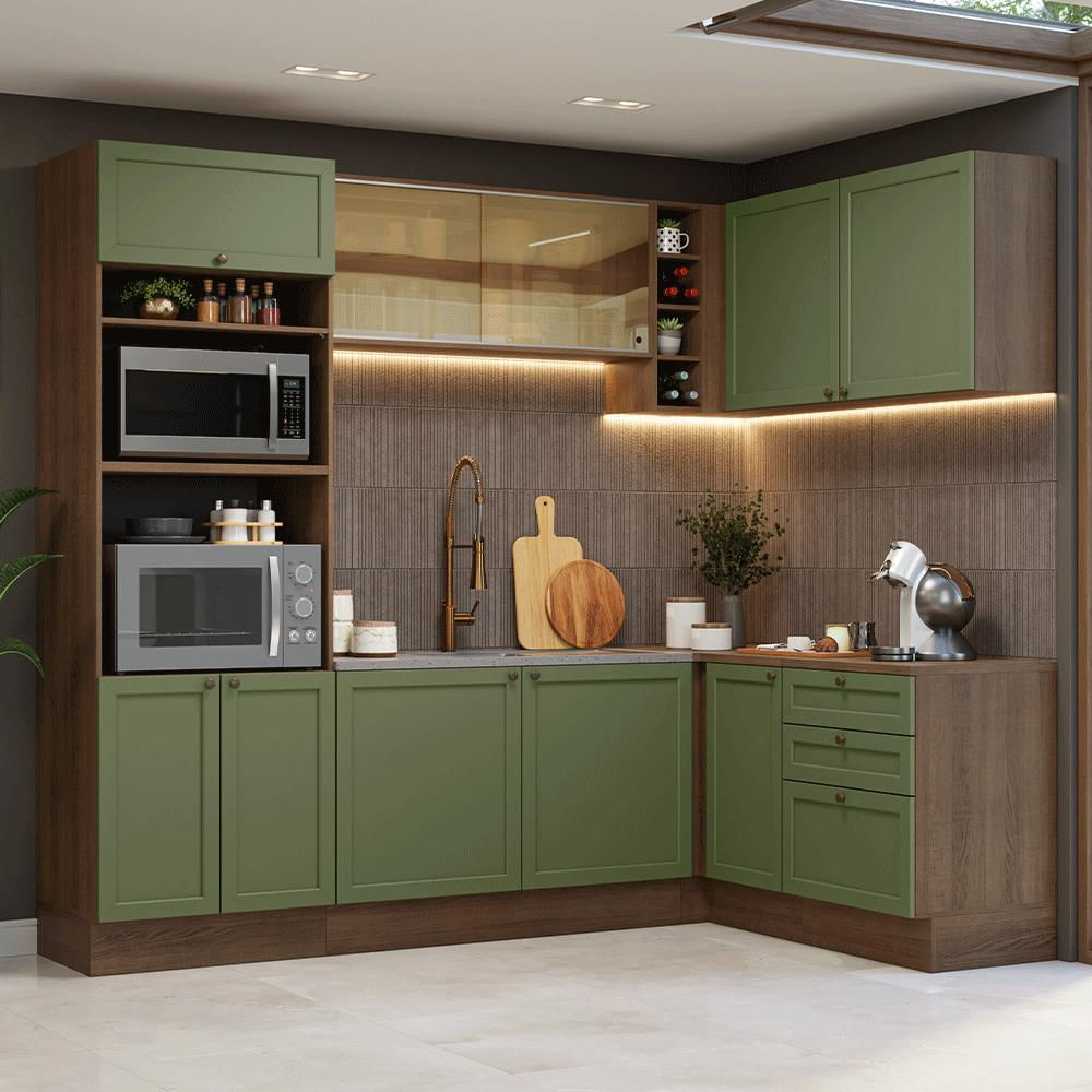 Cocina Integral De Esquina Vik 4.00 M Marrón/Verde 02 img #1