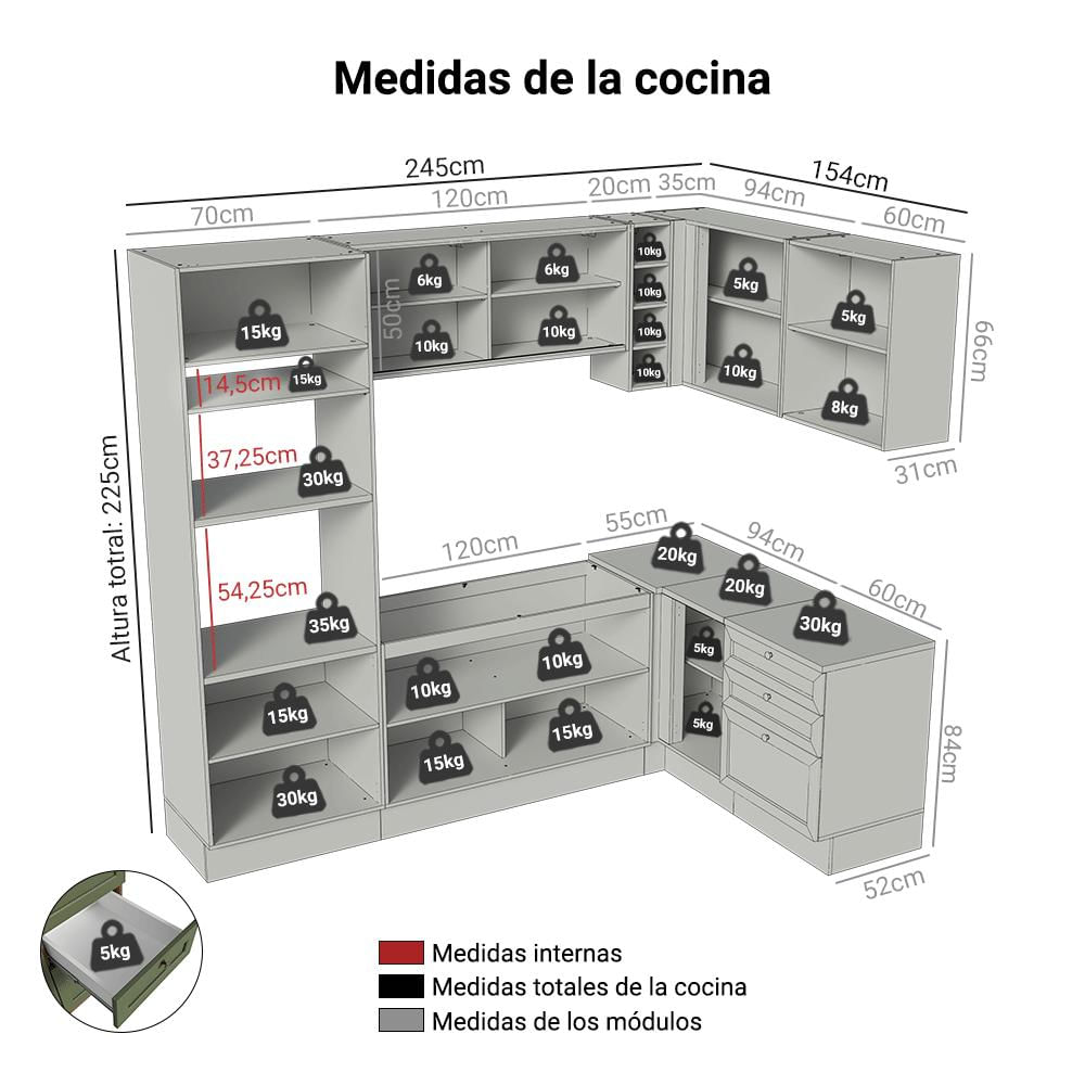Cocina Integral De Esquina Vik 4.00 M Marrón/Verde 02 img #2