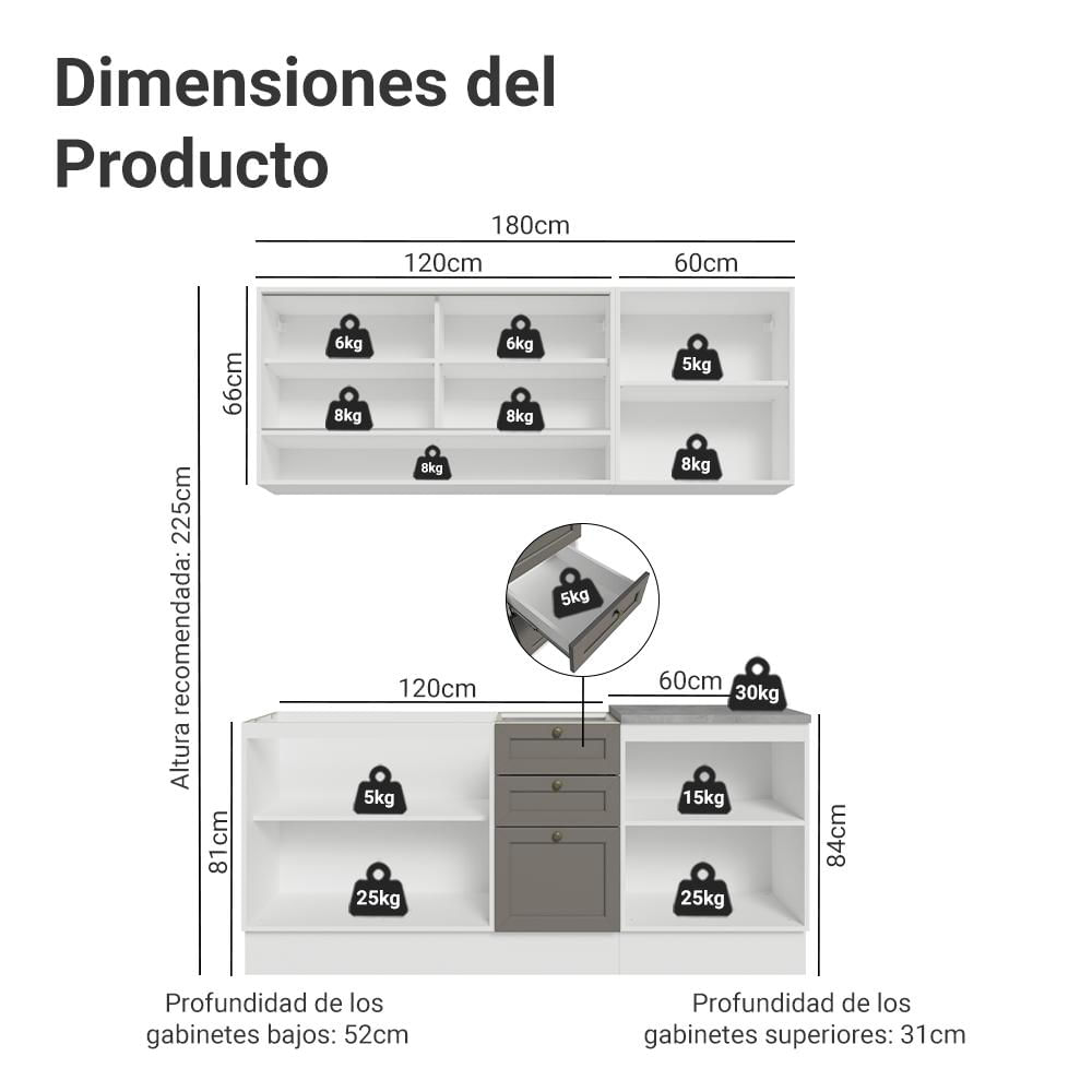 Cocina Integral Vik 1.80 Metros Blanco/Gris 04 img #2