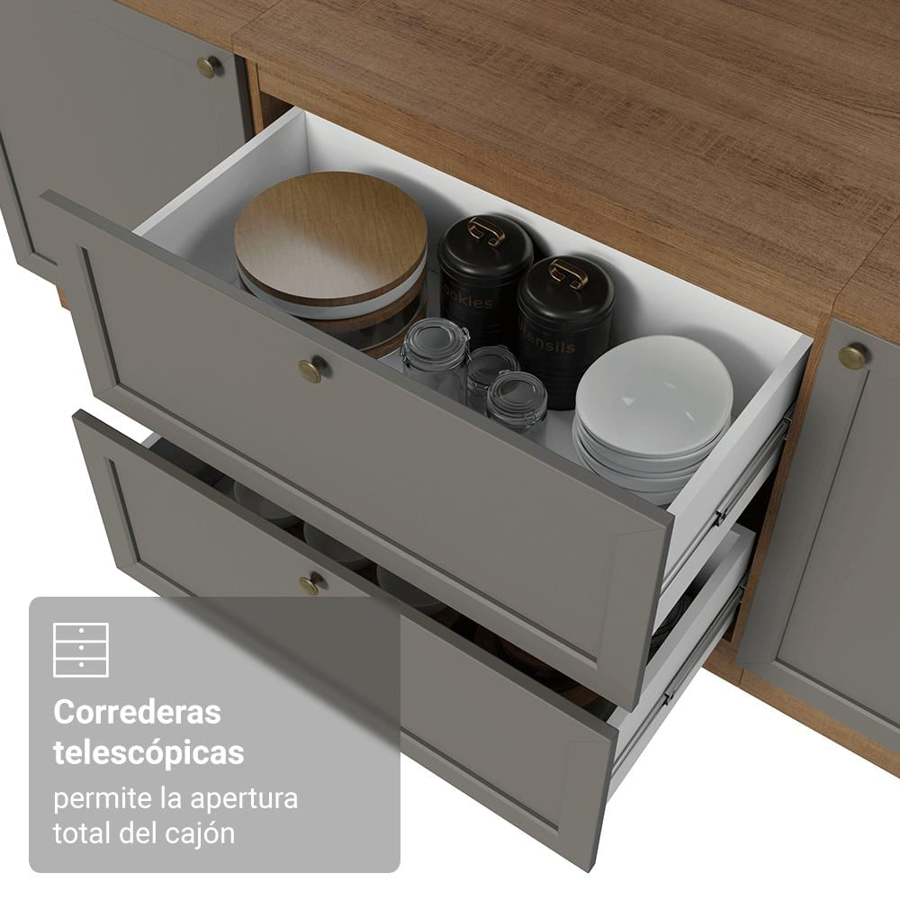 Mueble De Cocina Bajo Vik 80 Cm 2 Cajones Marrón/Gris img #5