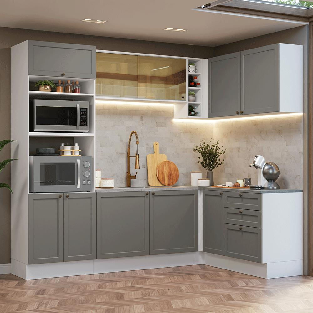 Cocina Integral De Esquina Vik 4.00 M Blanco/Gris 02 img #1