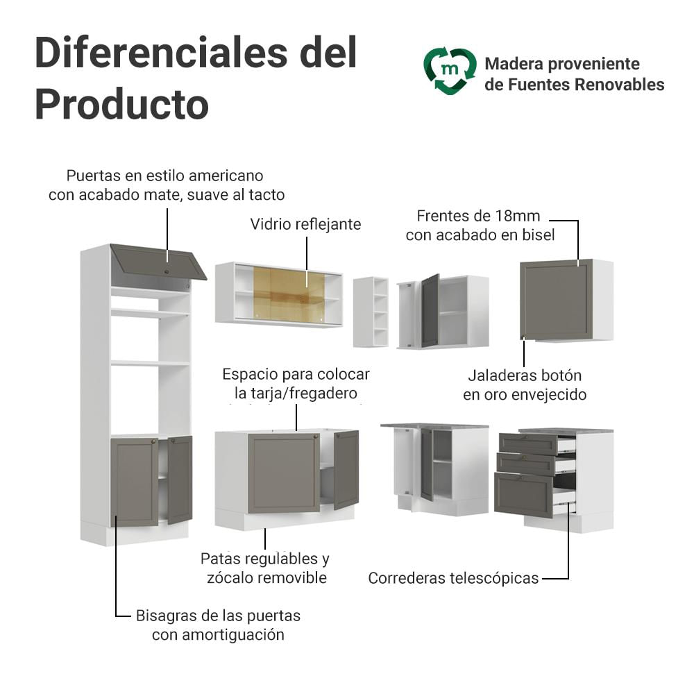 Cocina Integral De Esquina Vik 4.00 M Blanco/Gris 02 img #3