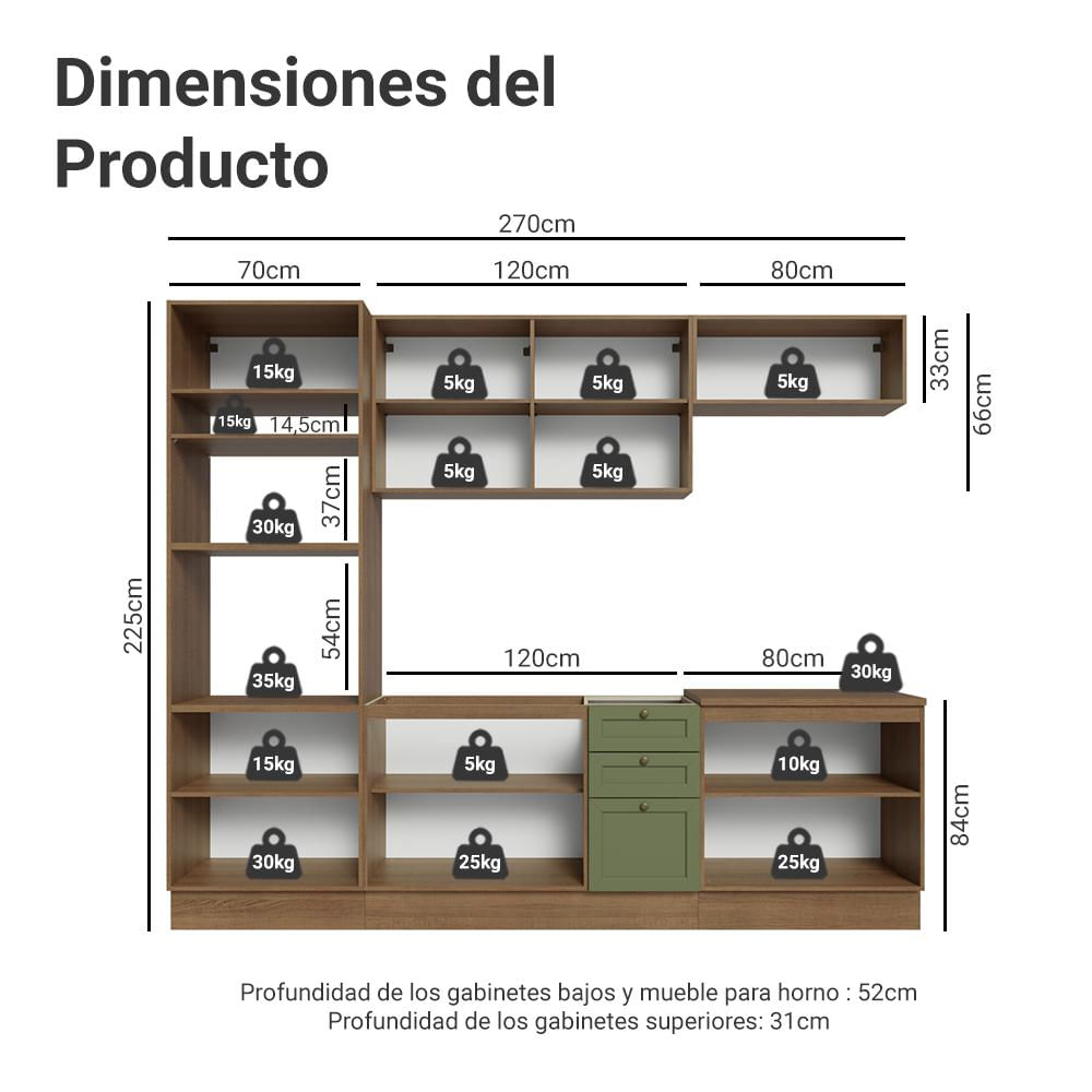Cocina Integral Vik 2.70 Metros Marrón/Verde 01 img #2