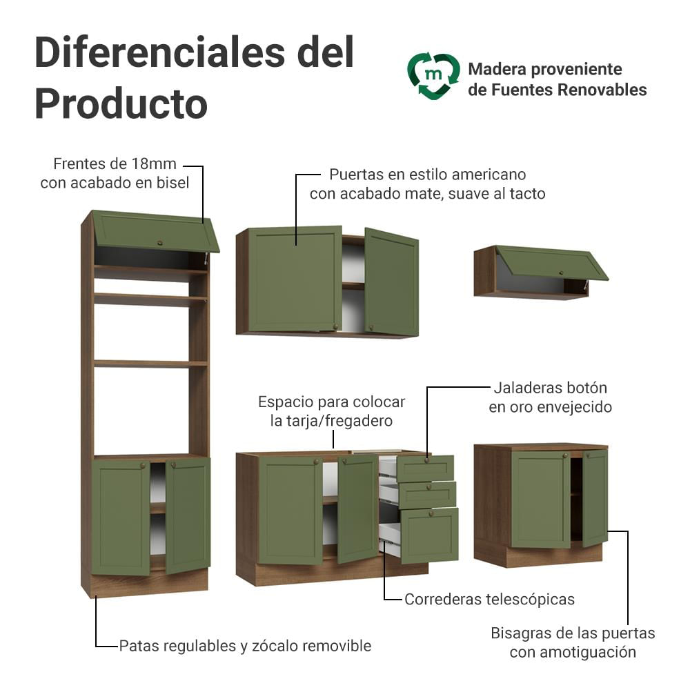 Cocina Integral Vik 2.70 Metros Marrón/Verde 01 img #3
