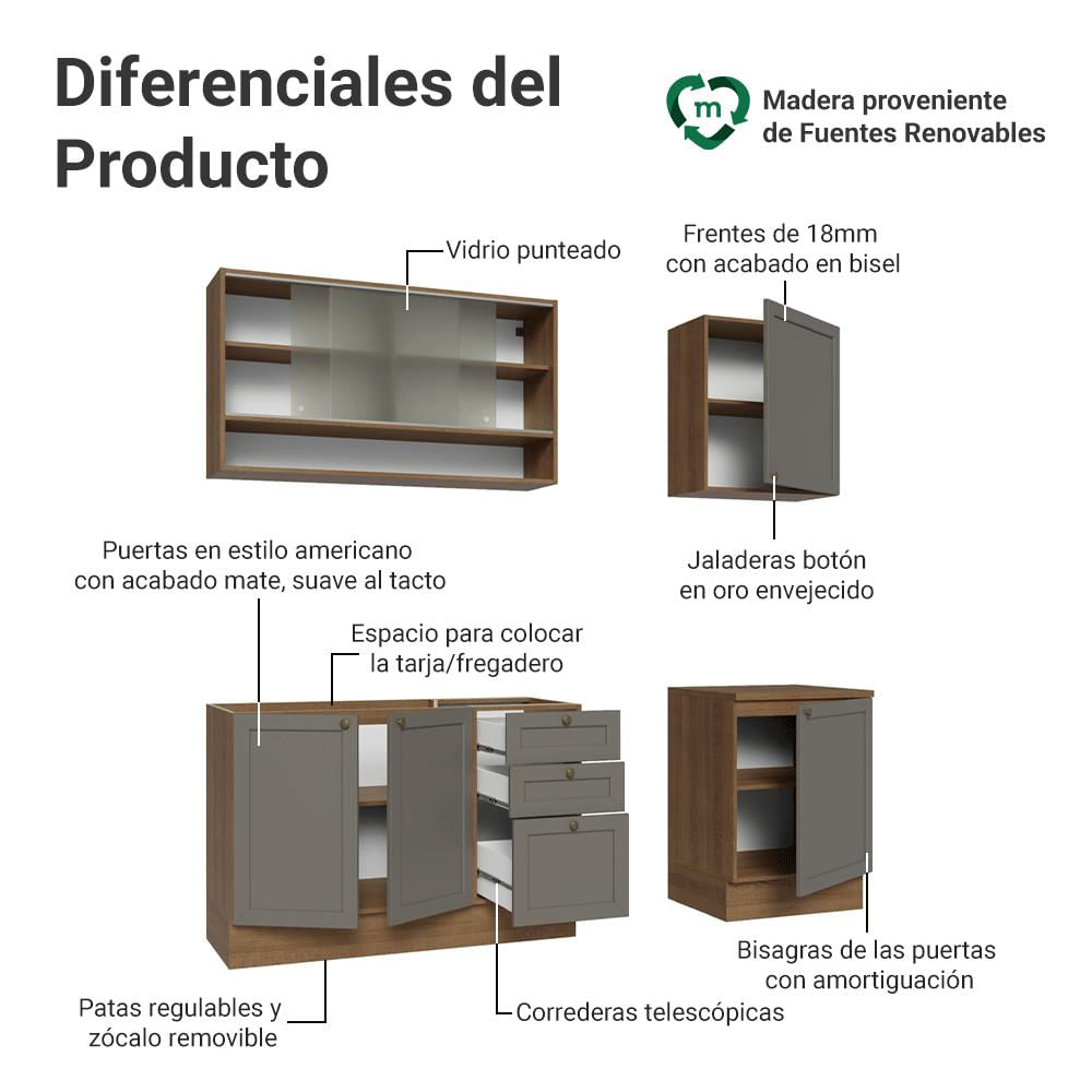 Cocina Integral Vik 1.80 Metros Marrón/Gris 03 img #3