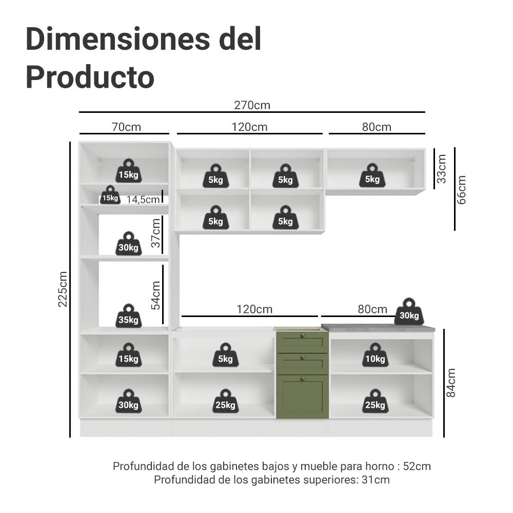 Cocina Integral Vik 2.70 Metros Blanco/Verde 01 img #2