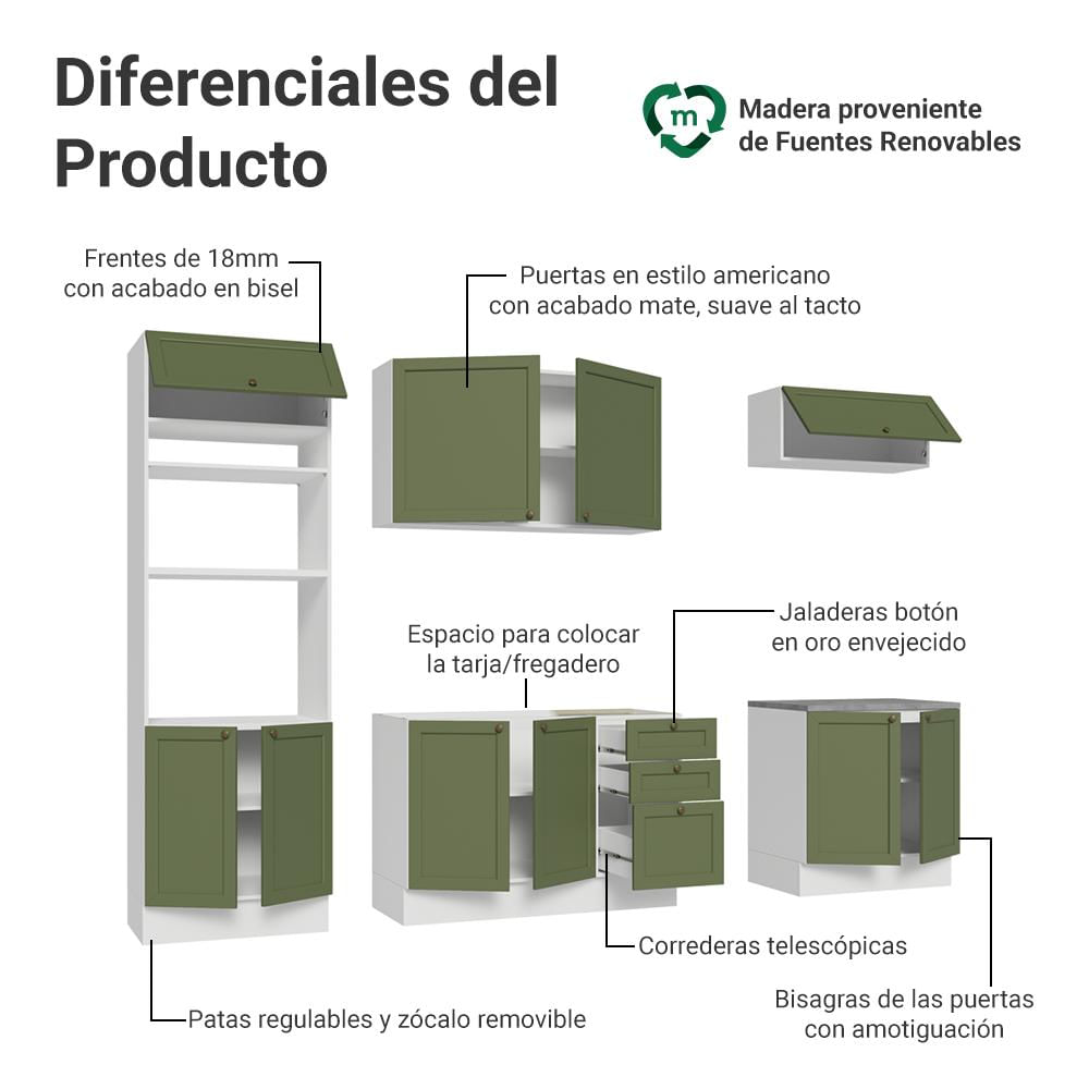 Cocina Integral Vik 2.70 Metros Blanco/Verde 01 img #3