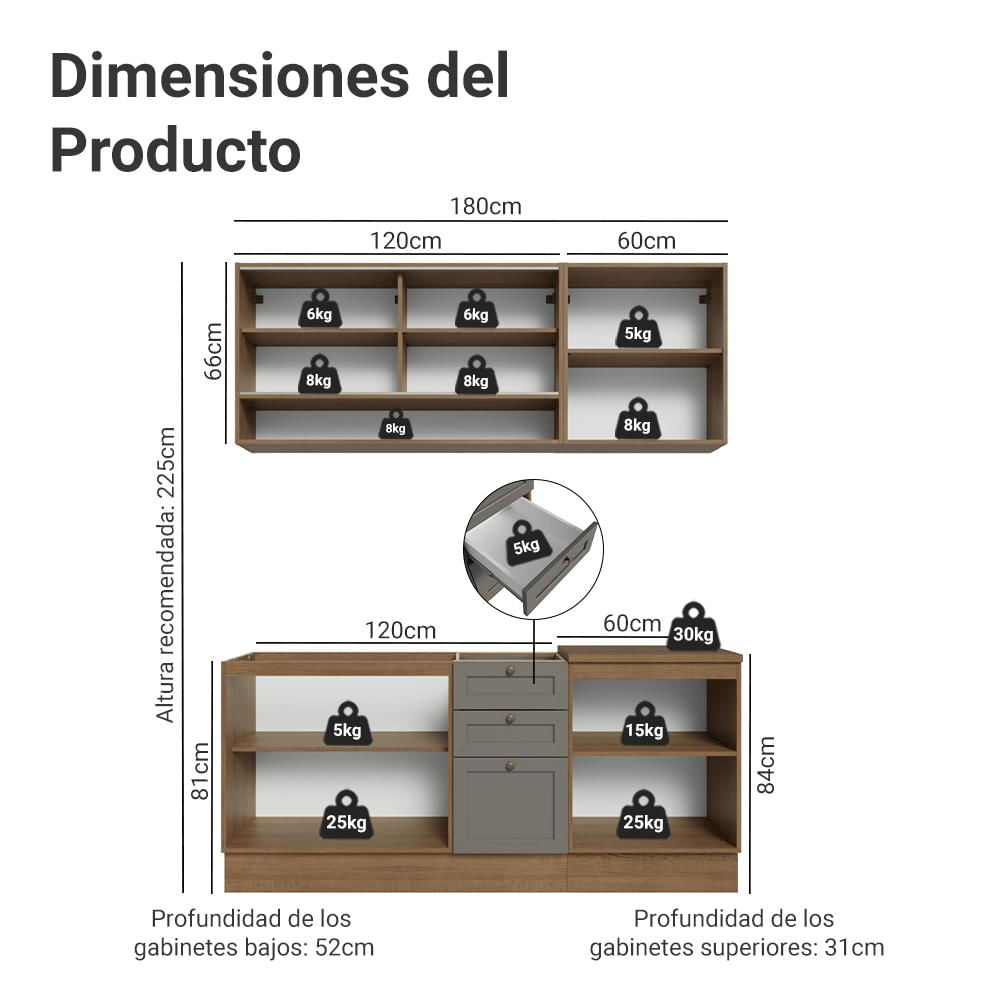 Cocina Integral Vik 1.80 Metros Marrón/Gris 04 img #2