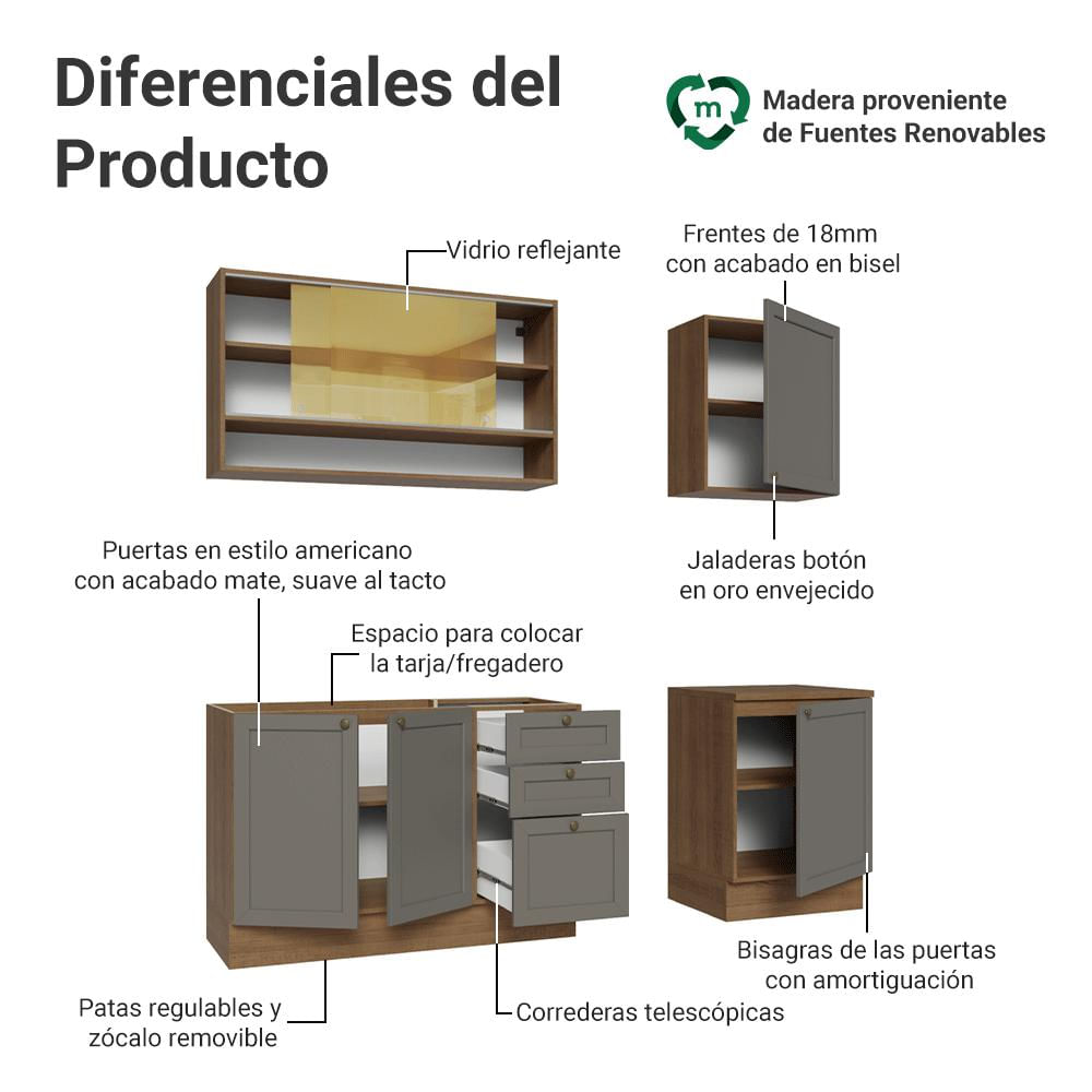 Cocina Integral Vik 1.80 Metros Marrón/Gris 04 img #3