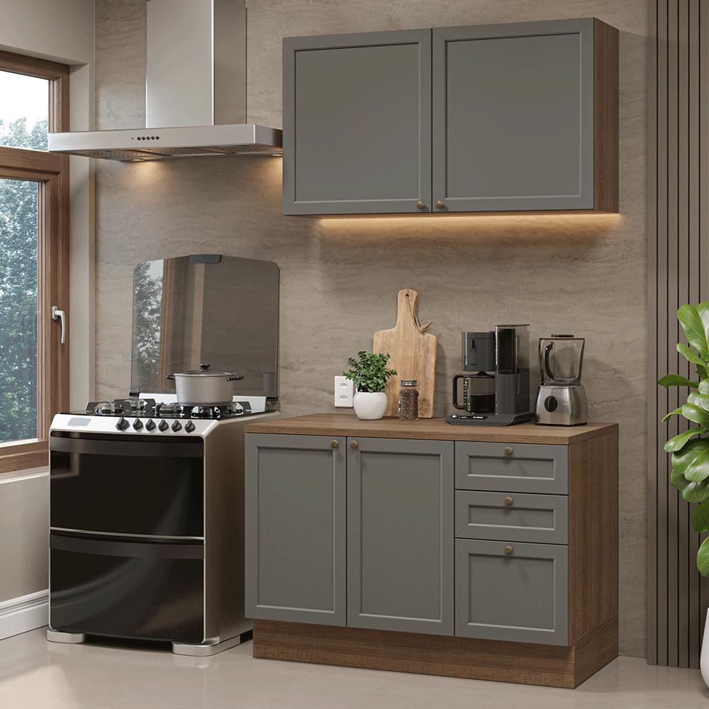 Cocina Integral Vik 1.20 Metros Con Encimera Marrón/Gris 01 img #1