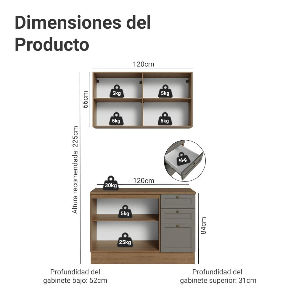 Cocina Integral Vik 1.20 Metros Con Encimera Marrón/Gris 01 img #2