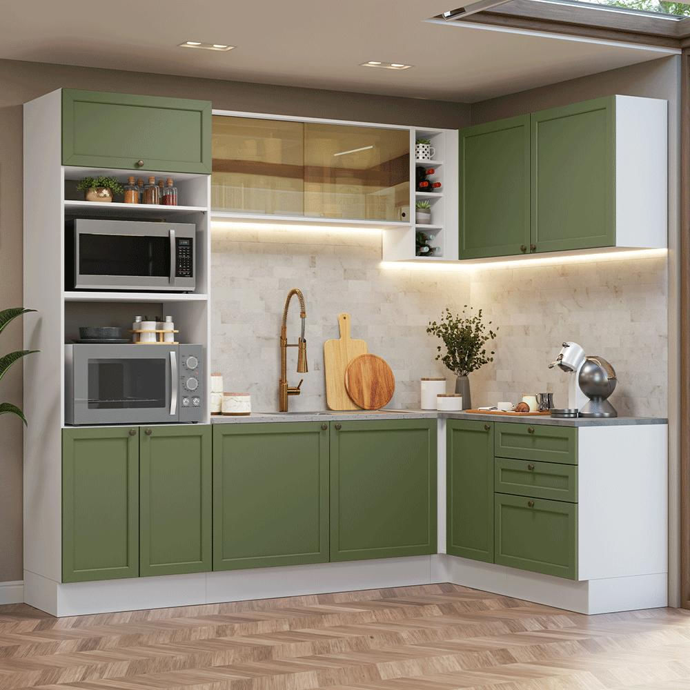 Cocina Integral De Esquina Vik 4.00 M Blanco/Verde 02 img #1