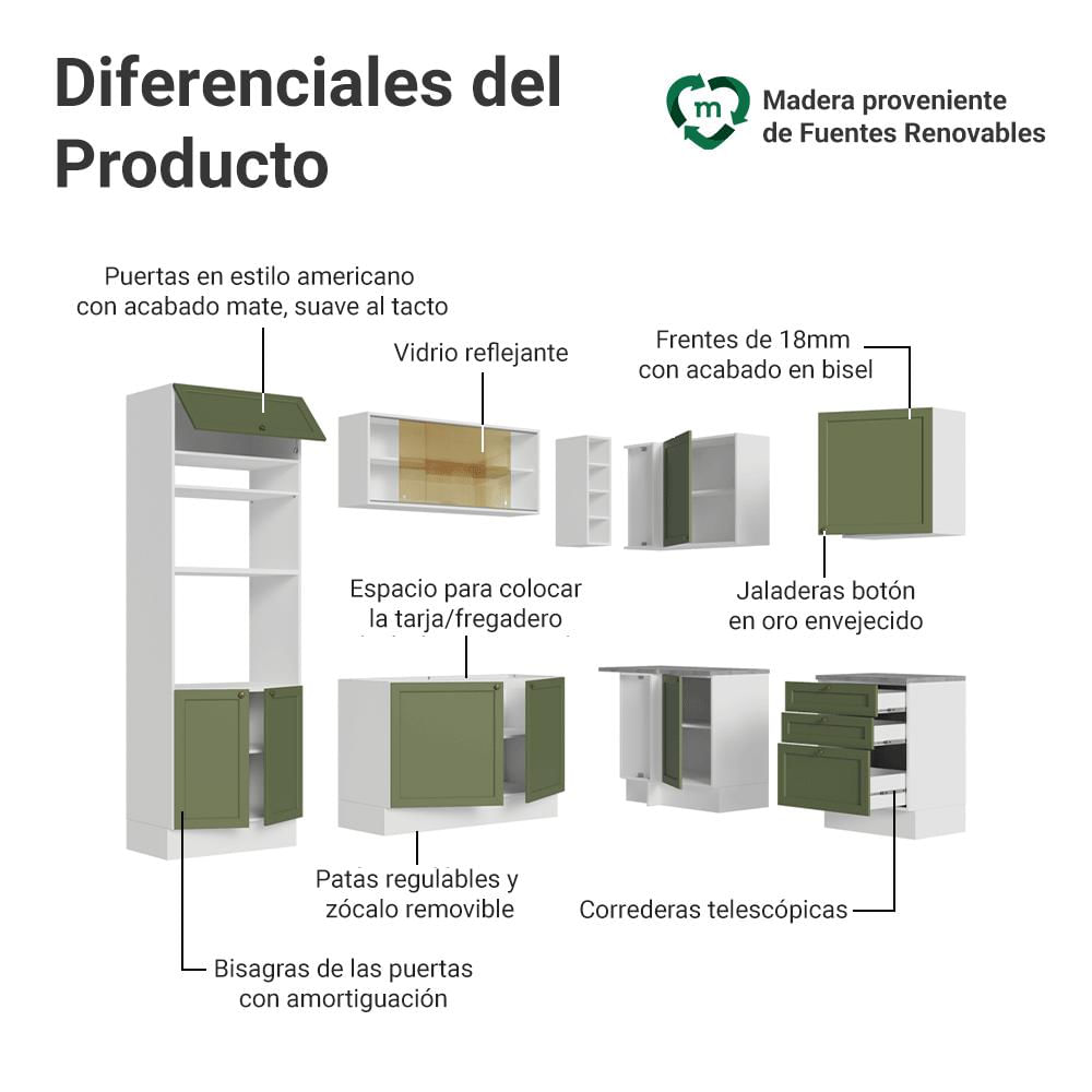 Cocina Integral De Esquina Vik 4.00 M Blanco/Verde 02 img #3