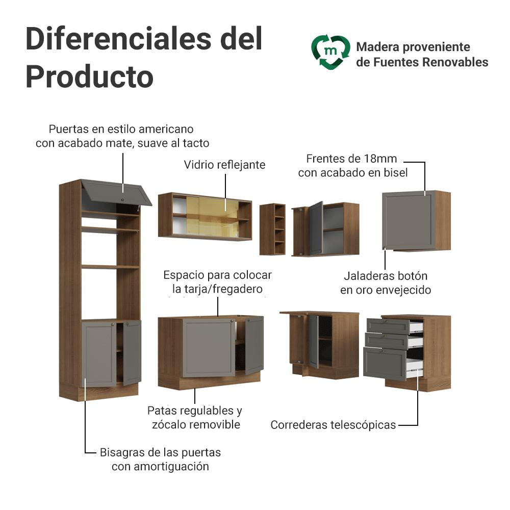 Cocina Integral De Esquina Vik 4.00 M Marrón/Gris 02 img #3