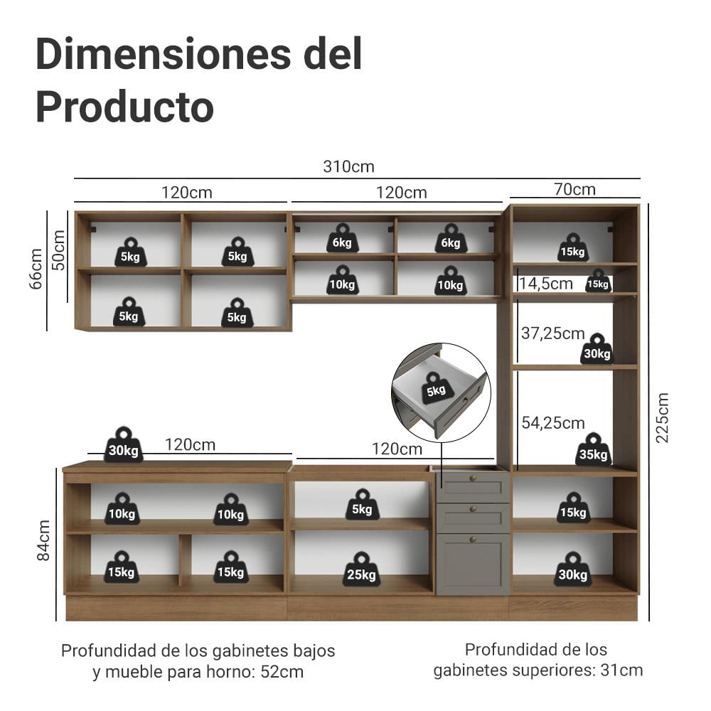Cocina Integral Vik 3.10 Metros Marrón/Gris 01 img #2
