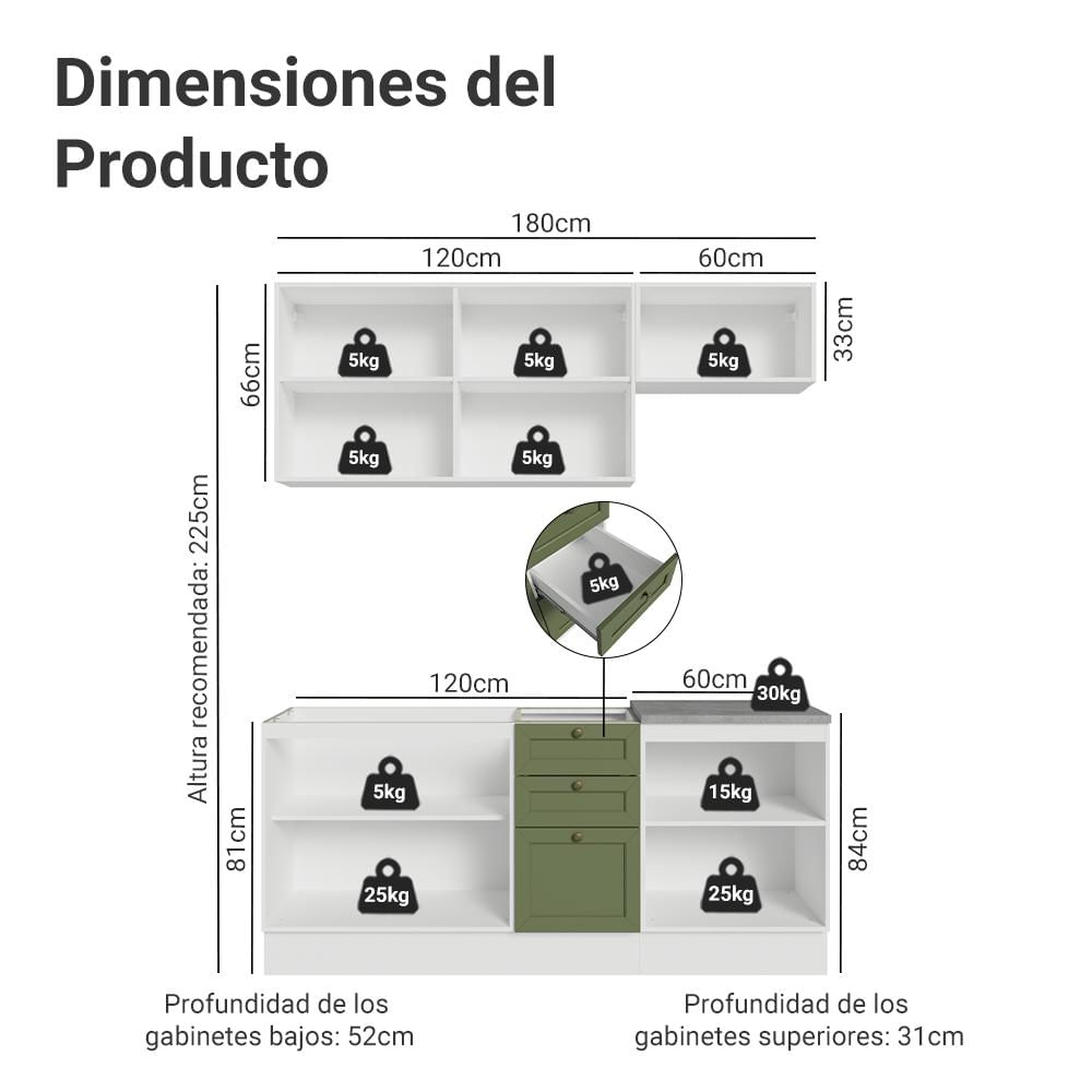 Cocina Integral Vik 1.80 Metros Blanco/Verde 01 img #2