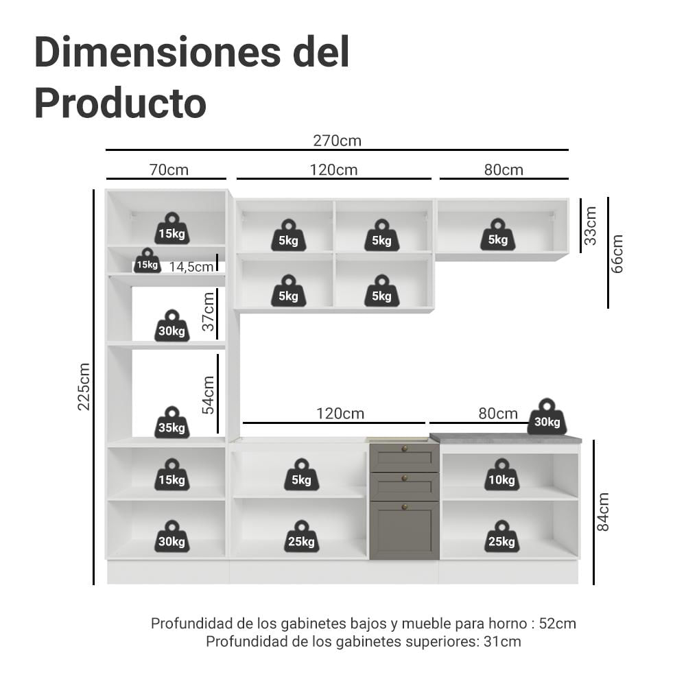 Cocina Integral Vik 2.70 Metros Blanco/Gris 01 img #2