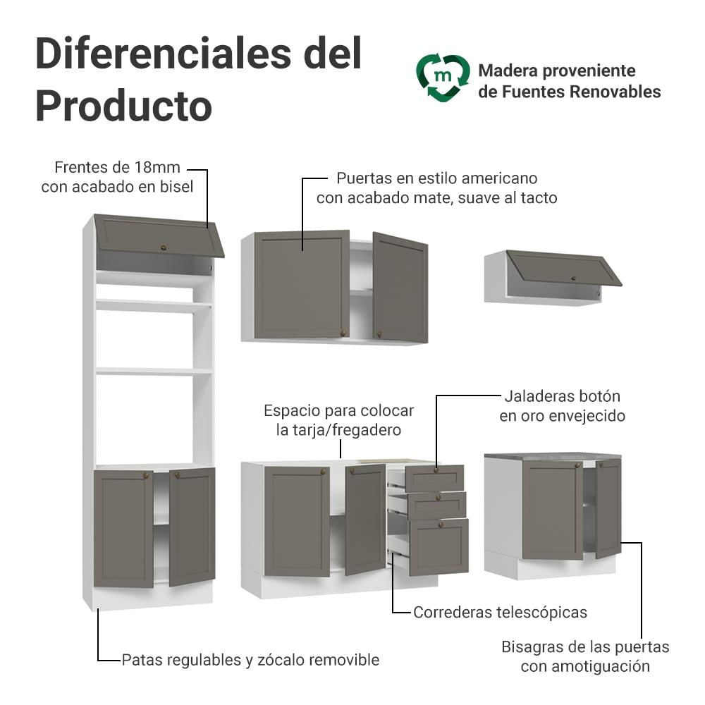 Cocina Integral Vik 2.70 Metros Blanco/Gris 01 img #3