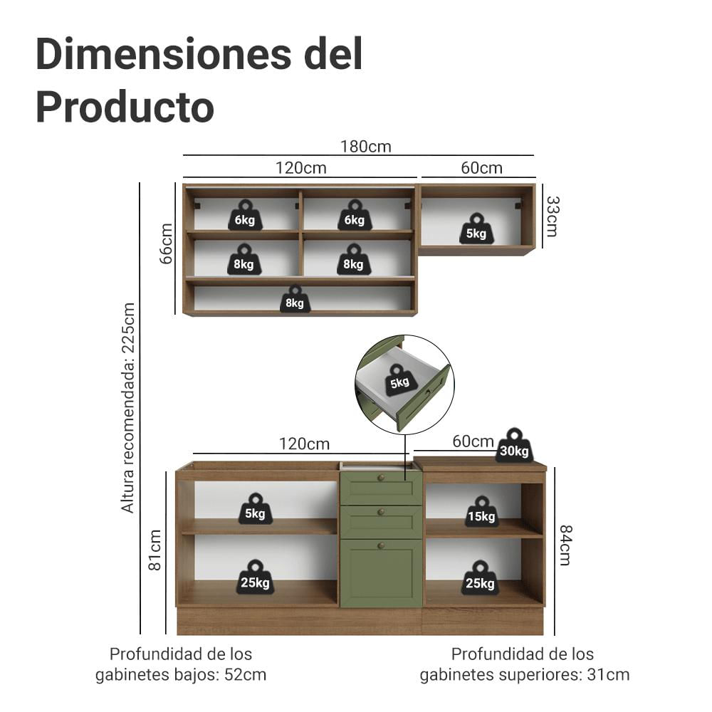 Cocina Integral Vik 1.80 Metros Marrón/Verde 05 img #2