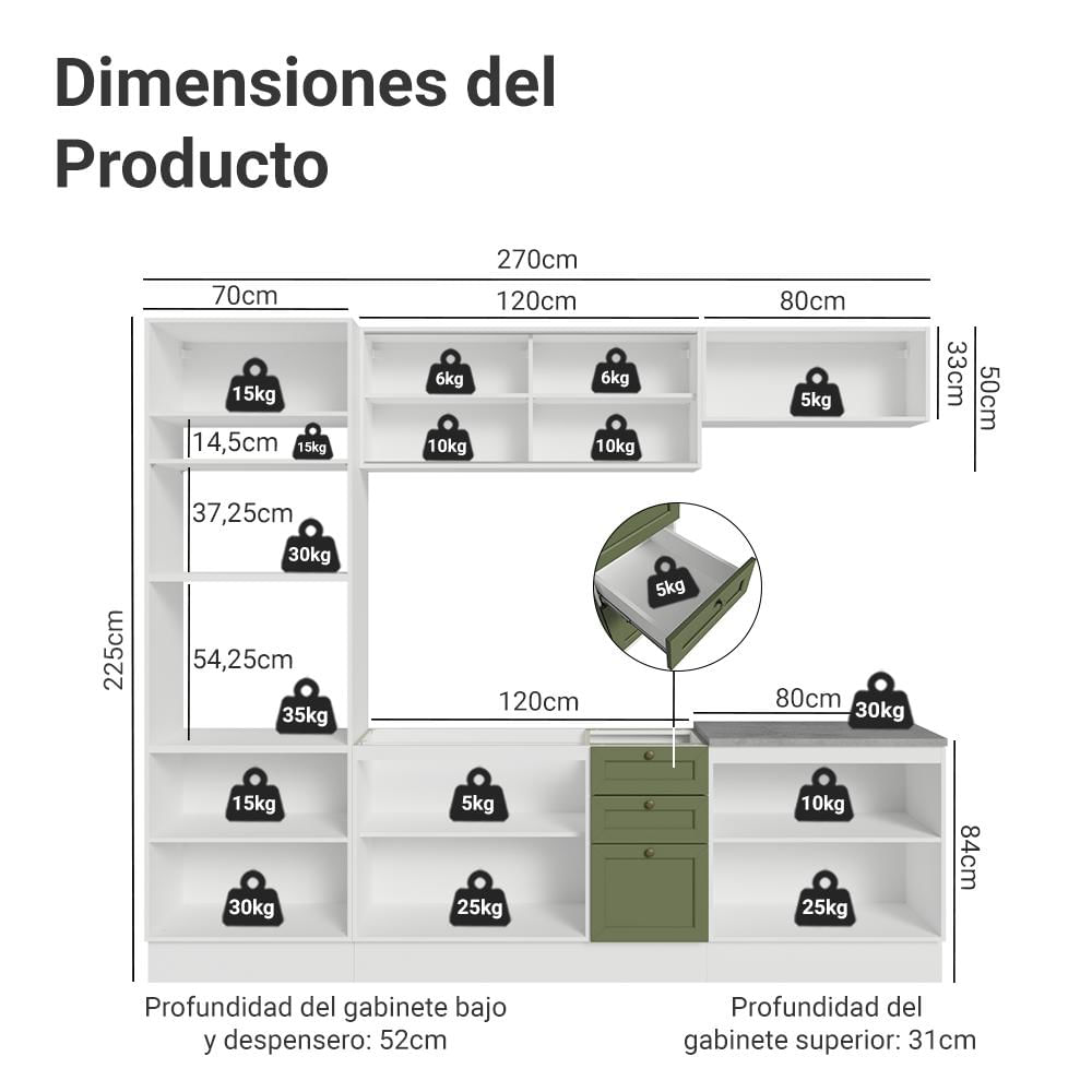 Cocina Integral Vik 2.70 Metros Blanco/Verde 02 img #2