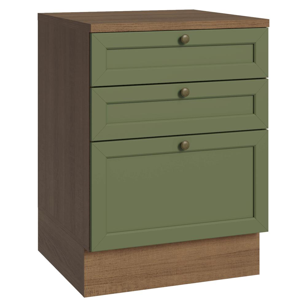 Mueble De Cocina Bajo Vik 60 Cm 3 Cajones Marrón/Verde img #1