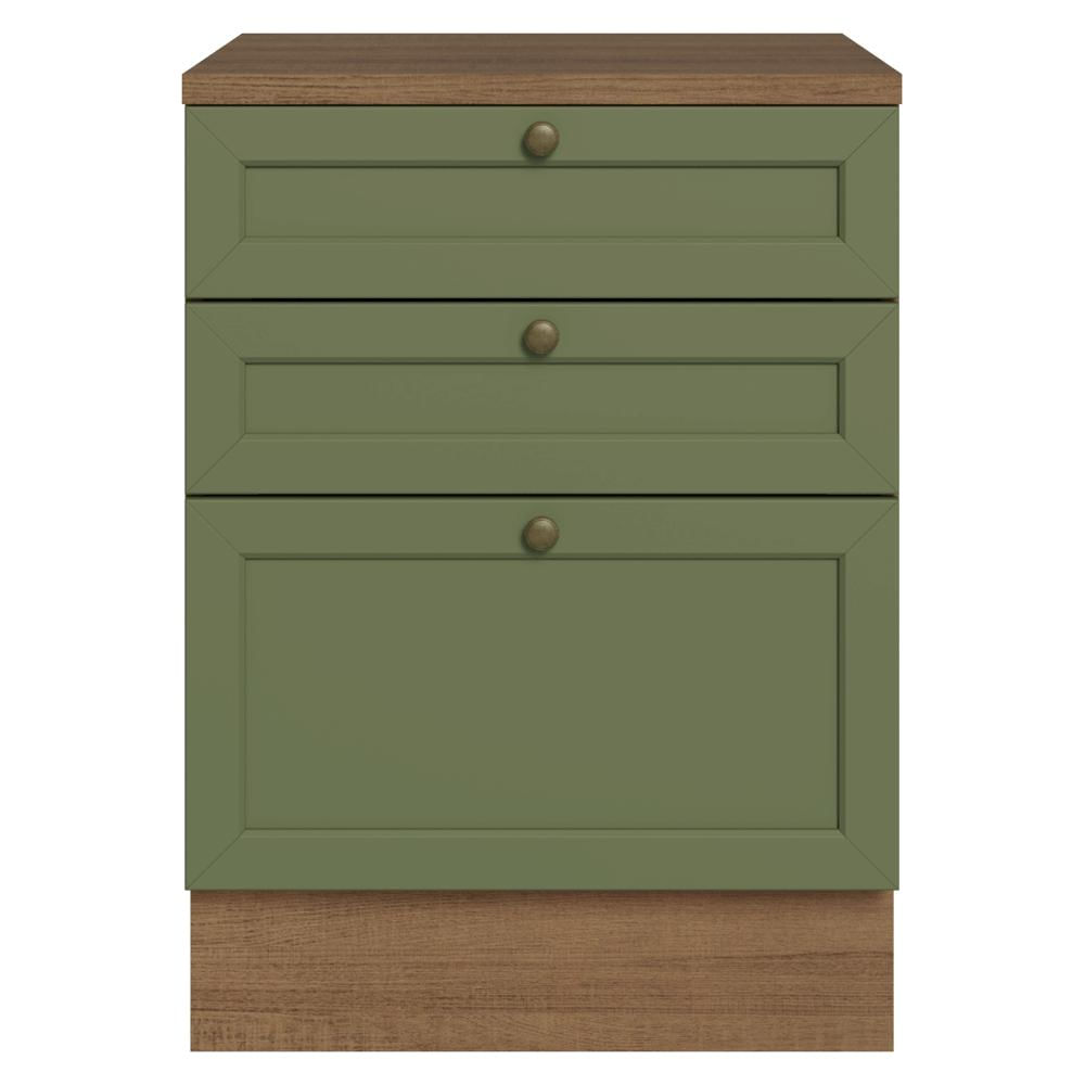 Mueble De Cocina Bajo Vik 60 Cm 3 Cajones Marrón/Verde img #3