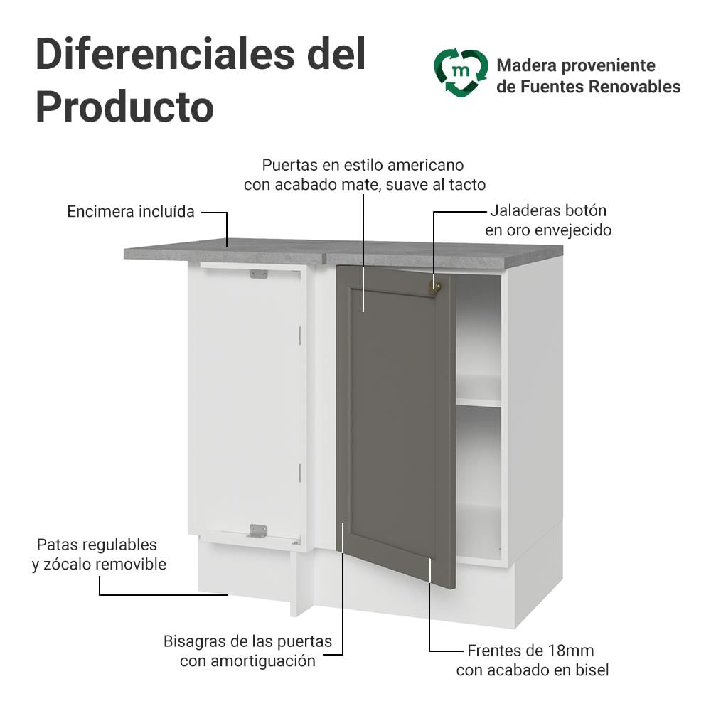 Mueble De Cocina Bajo De Esquina Vik 1 Puerta Blanco/Gris img #2
