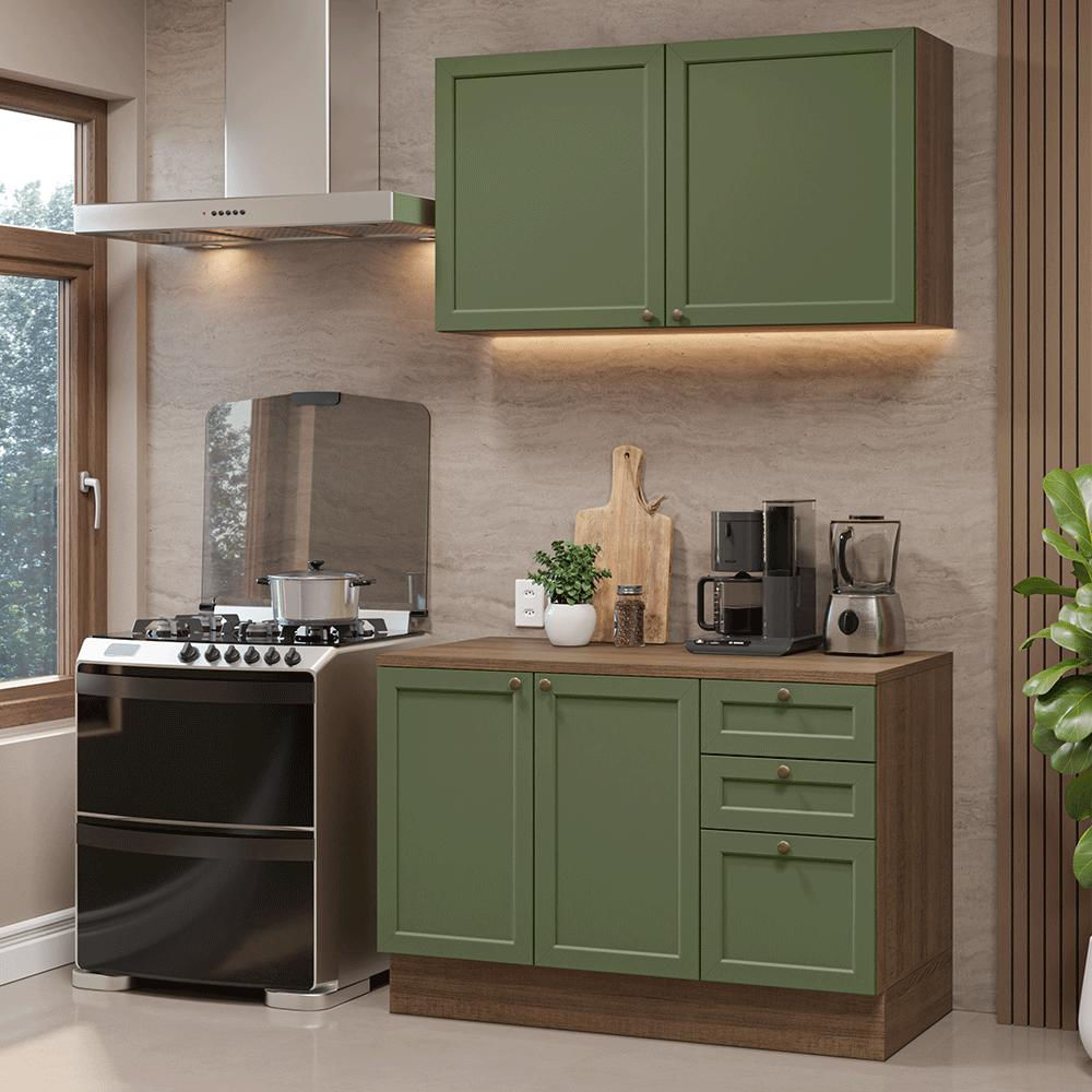 Cocina Integral Vik 1.20 Metros Con Encimera Marrón/Verde 01 img #1