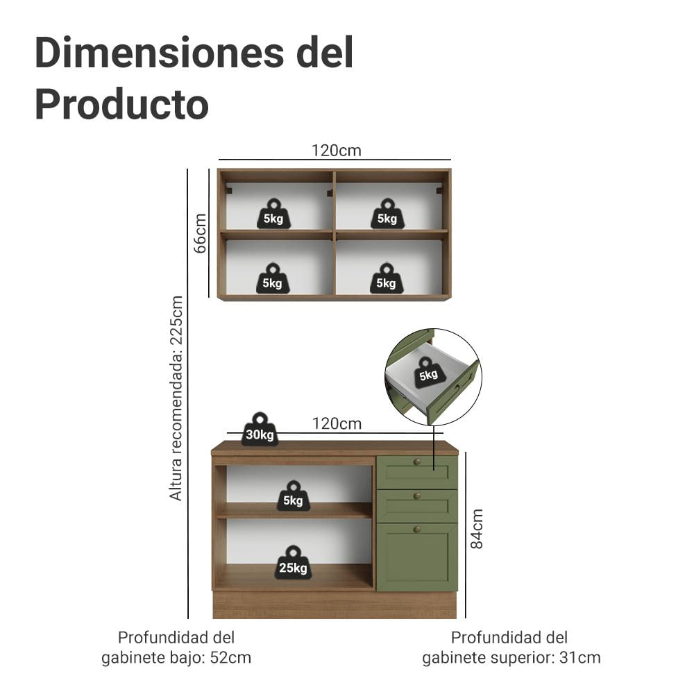 Cocina Integral Vik 1.20 Metros Con Encimera Marrón/Verde 01 img #2