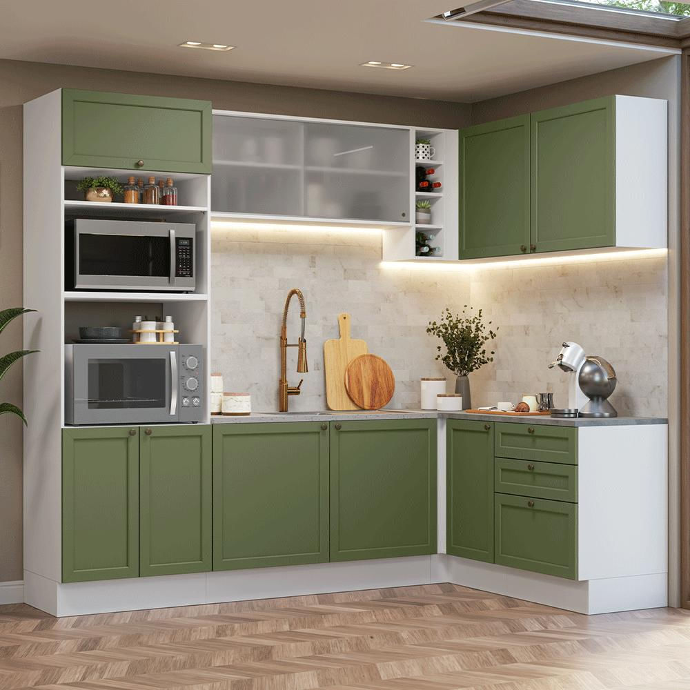 Cocina Integral De Esquina Vik 4.00 M Blanco/Verde 01 img #1