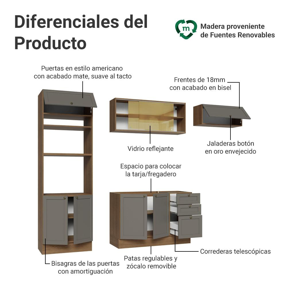 Cocina Integral Vik 2.70 Metros Marrón/Gris 04 img #3