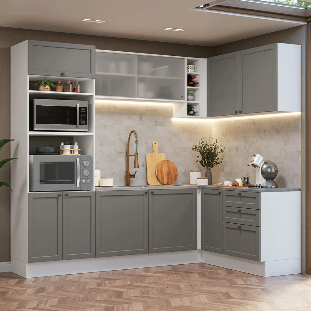 Cocina Integral De Esquina Vik 4.00 M Blanco/Gris 01 img #1
