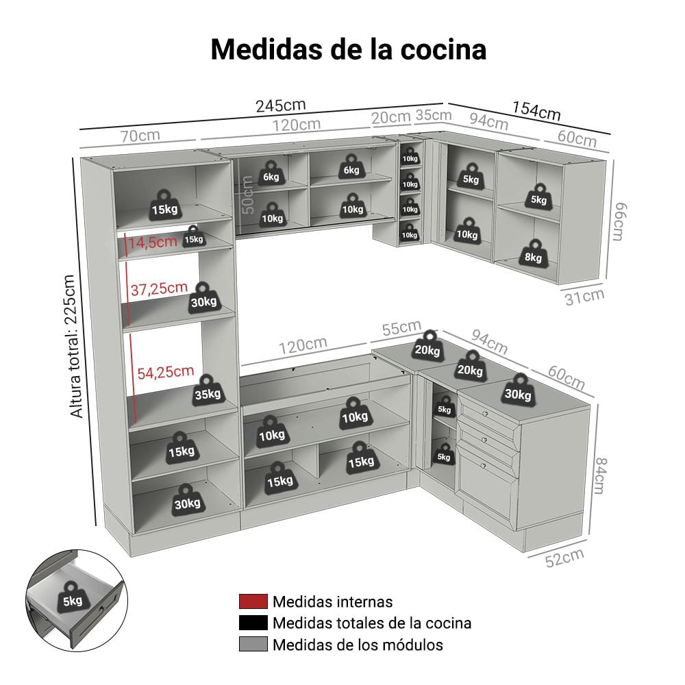 Cocina Integral De Esquina Vik 4.00 M Blanco/Gris 01 img #2