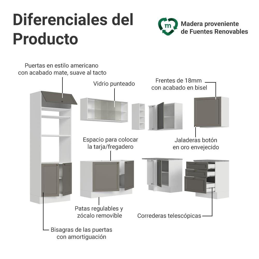 Cocina Integral De Esquina Vik 4.00 M Blanco/Gris 01 img #3