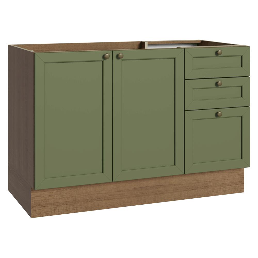 Mueble De Cocina Bajo Vik 1.20 M 2 Puertas 3 Cajones Marrón/Verde img #1