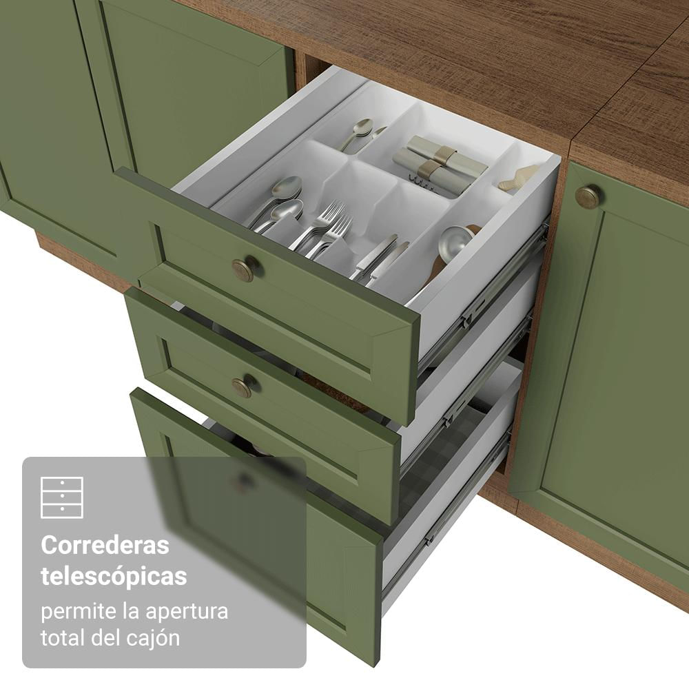 Mueble De Cocina Bajo Vik 1.20 M 2 Puertas 3 Cajones Marrón/Verde img #5