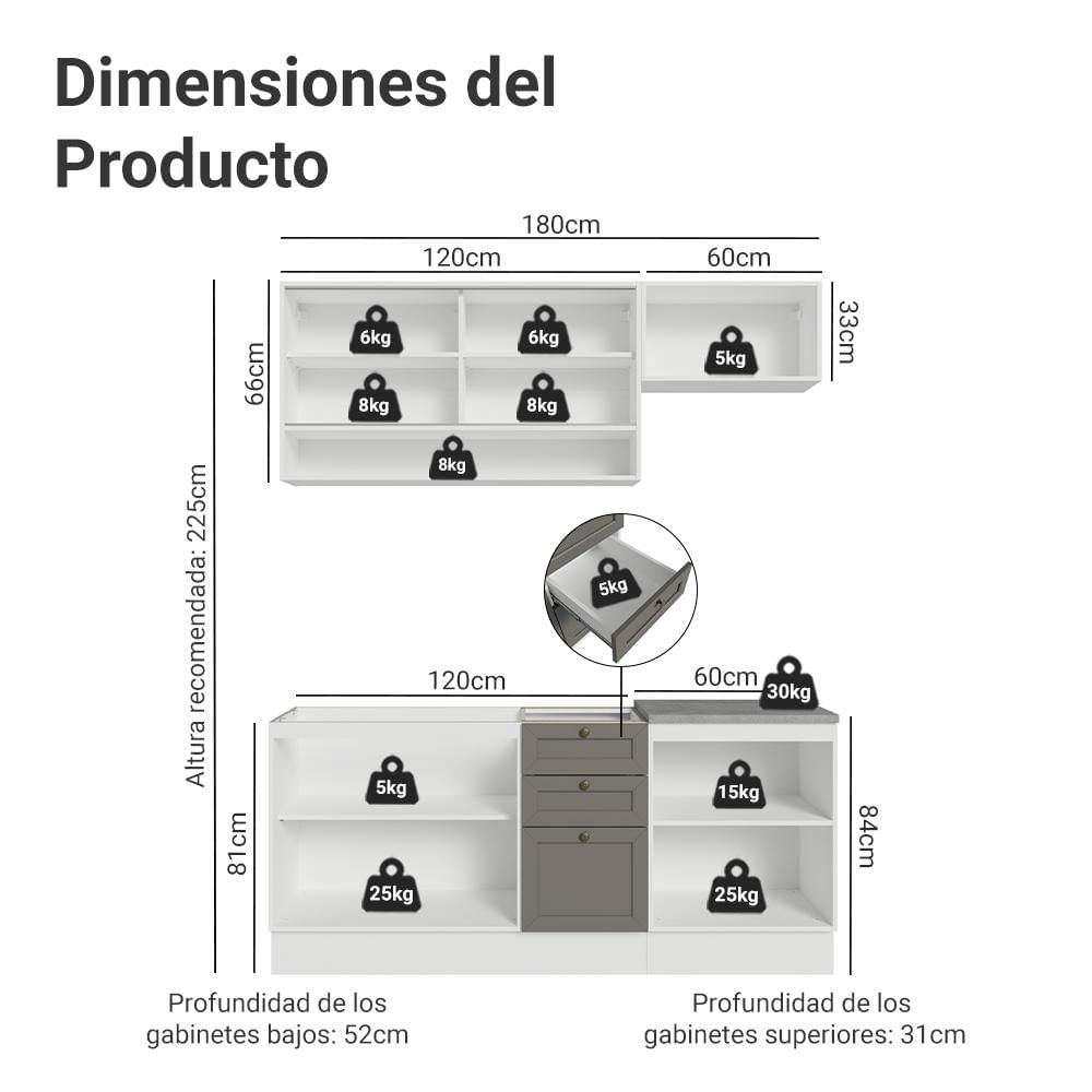Cocina Integral Vik 1.80 Metros Blanco/Gris 05 img #2
