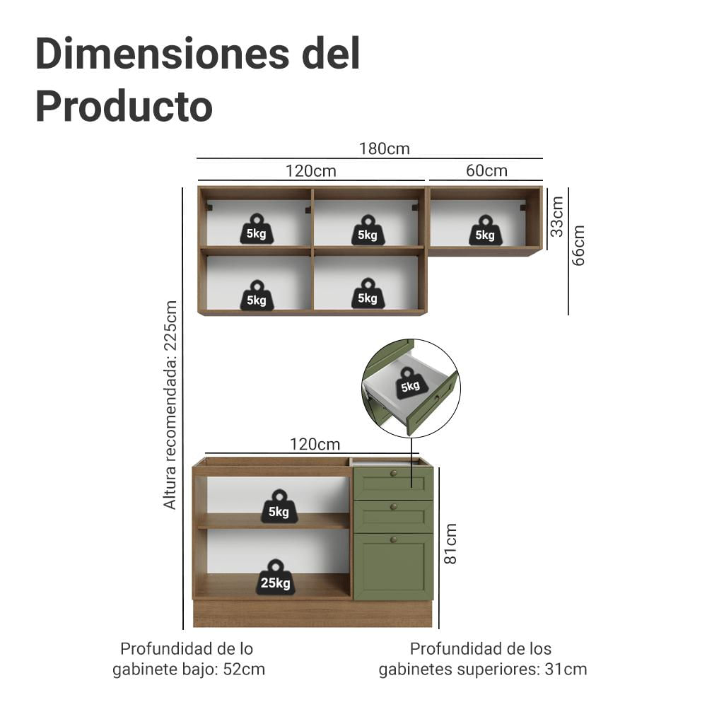 Cocina Integral Vik 1.80 Metros Marrón/Verde 02 img #2
